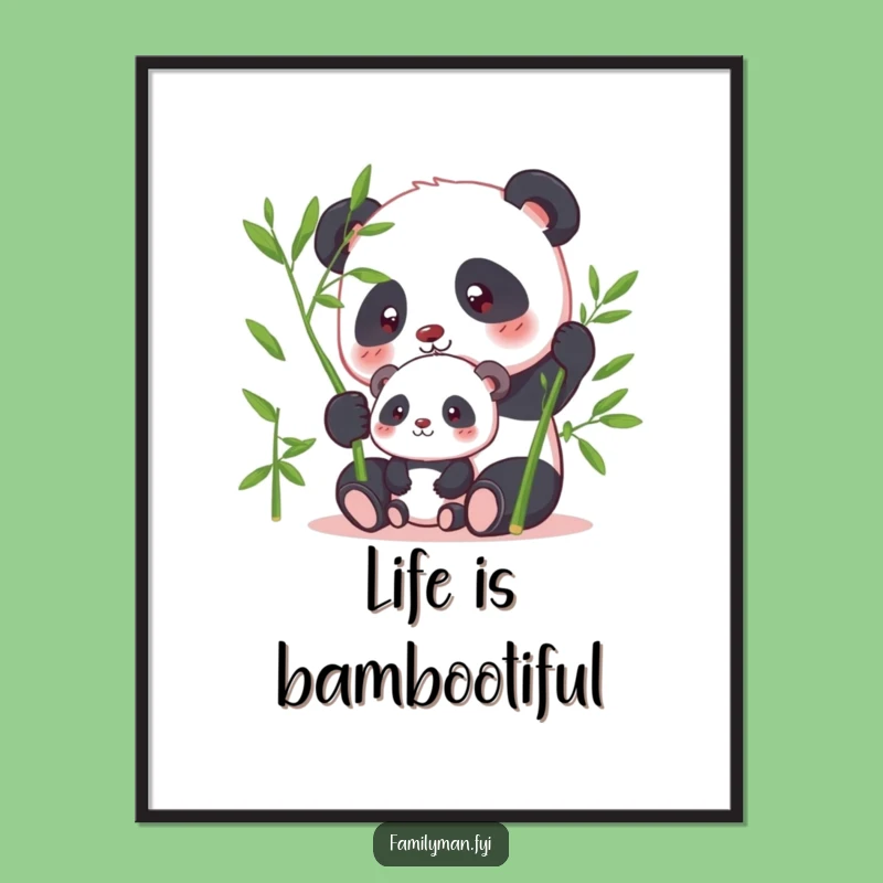 Free Printable Wall Art: Panda Sharing Bamboo, Funny Downloadable Peaceful Decor