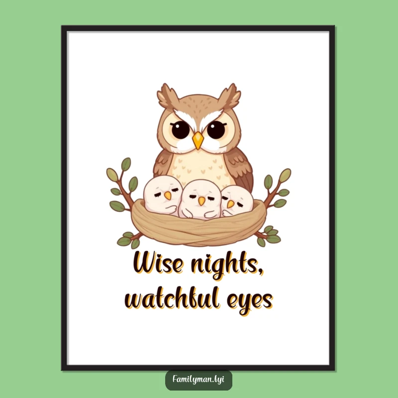 Free Printable Wall Art: Proud Owl Family, Cozy Downloadable Decor Gift Idea
