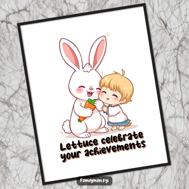 Sweet Free Printable Wall Art: A loving rabbit sharing a carrot with a child, creating a scene of gentle friendship and kindness.