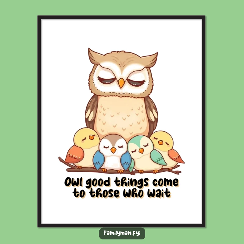 Free Printable Wall Art: Wise Owl Guardian, Funny Downloadable Animal Art for Whimsical Decor