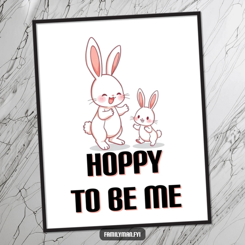 Funny Free Printable Wall Art: An energetic bunny showing a smaller bunny the proper technique for a joyful hop.
