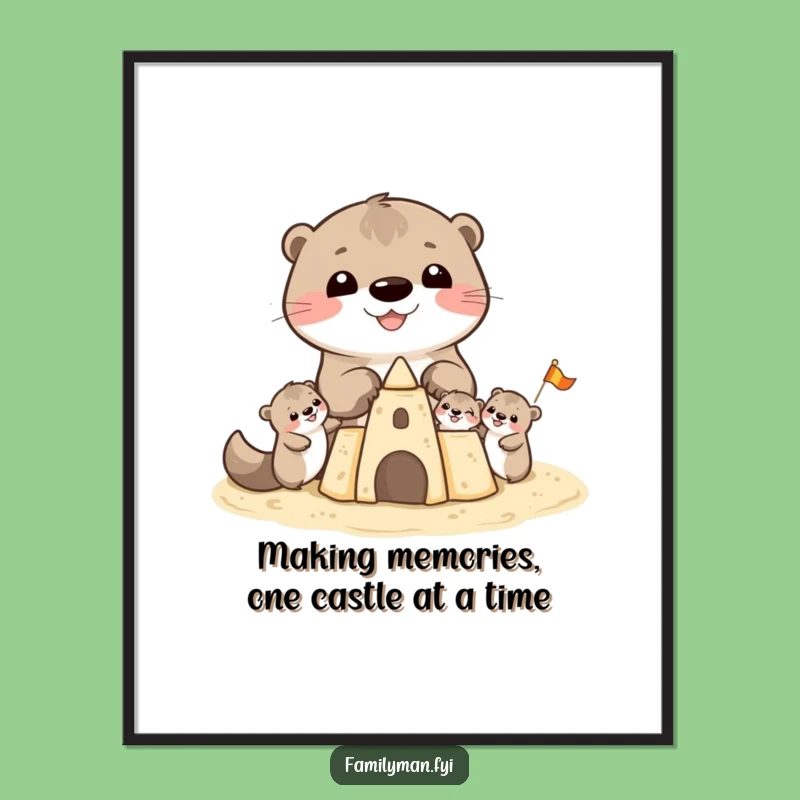 Free Printable Wall Art: Cheerful Otter Family Sandcastle Scene