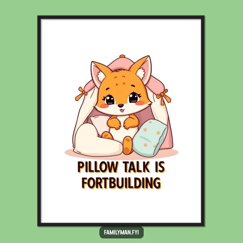 Free Printable Funny Fox Cub Pillow Fort Wall Art - DIY Downloadable Decor