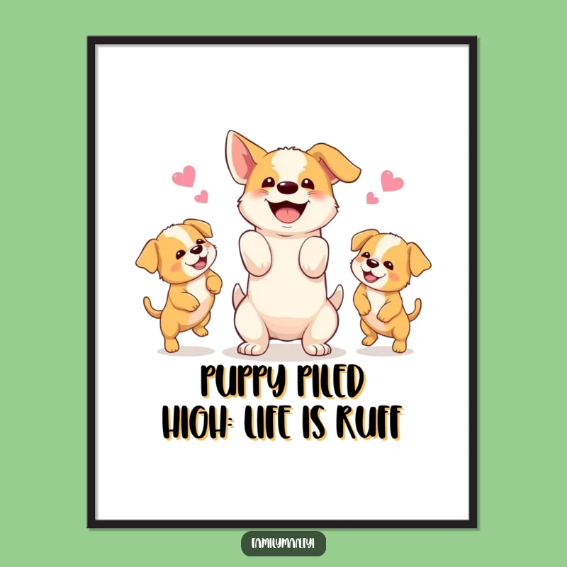 Free Printable Wall Art: Dog Juggling Puppies - Funny Downloadable Art & DIY Gift!