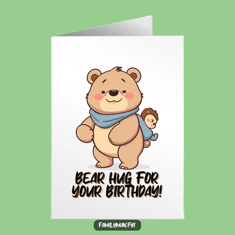 Free Printable Birthday Card: Bear Dad's Piggyback Fun - Cute Downloadable Gift!