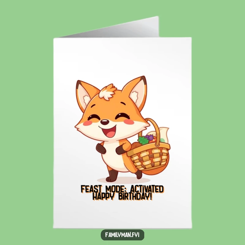 Free Printable Birthday Card: Joyful Fox Picnic Grin - Funny Downloadable Gift!