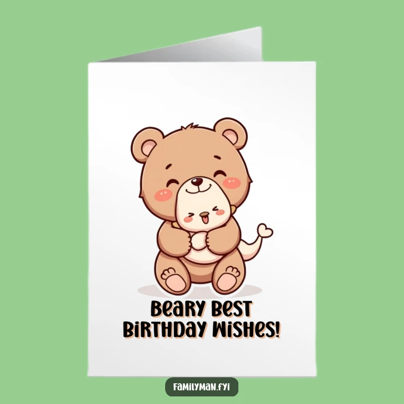 Free Printable Birthday Card: Cute Bear Cub Piggyback Ride for a Sweet Downloadable Gift