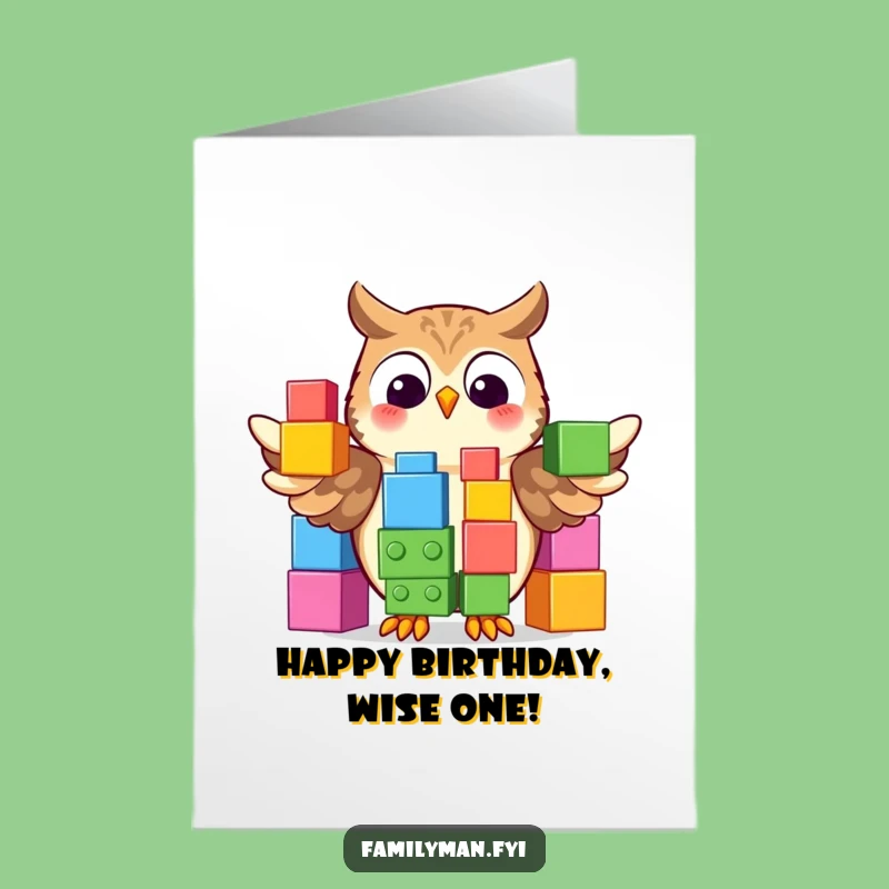 Free Printable Birthday Card: Owl Building Blocks, Funny Downloadable Gift