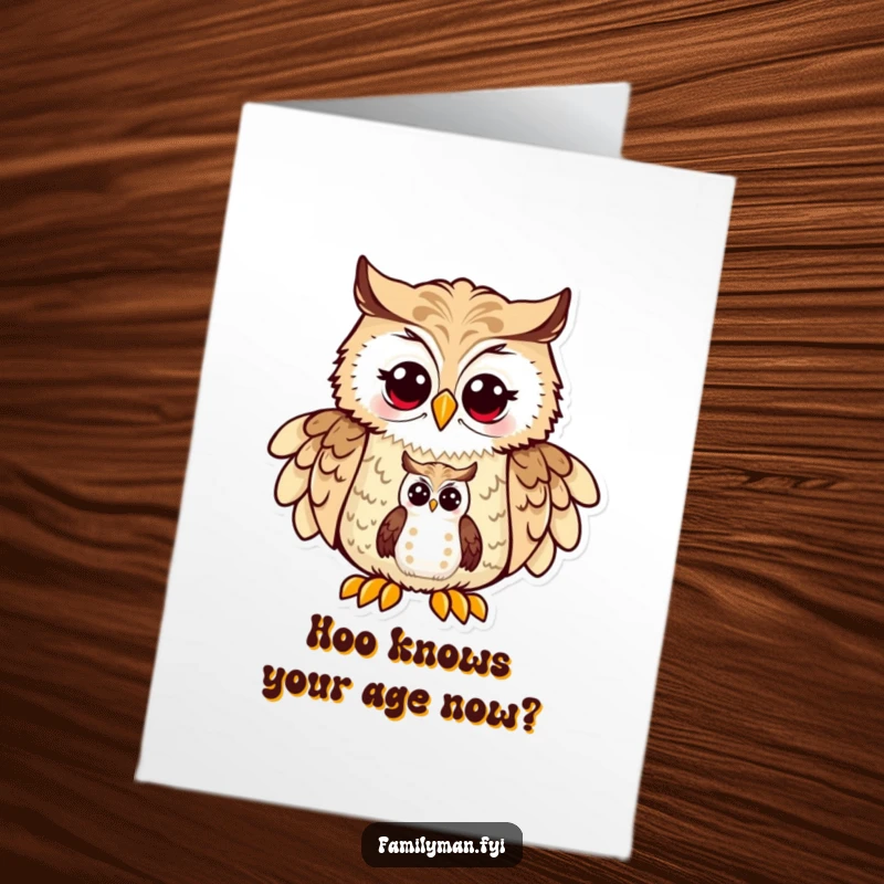 Cute Free Printable Birthday Card: Proud father owl points to a map for his curious little owlet.