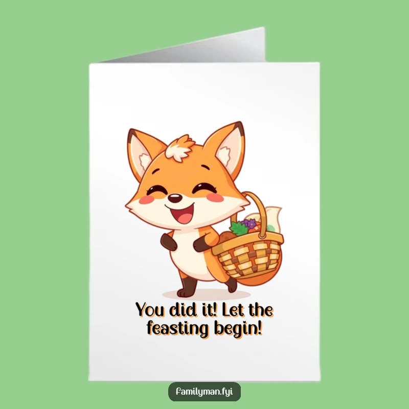 Free Printable Congrats Card: Grinning Fox Picnic Success - Funny Downloadable Gift!