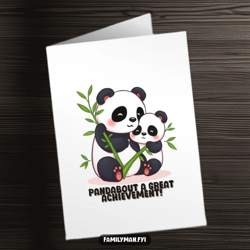Funny Free Printable Congrats Card: Contented pandas sharing bamboo, representing harmony and success, a DIY sweet gift.