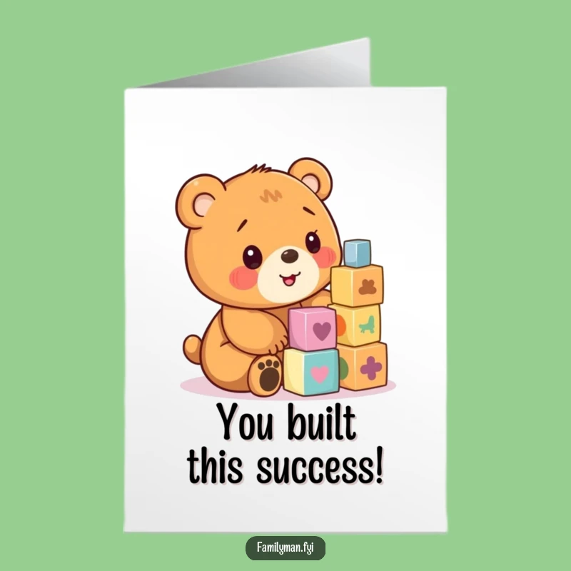 Free Printable Congrats Card: Playful Bear Cub Blocks Design, Cheerful Downloadable