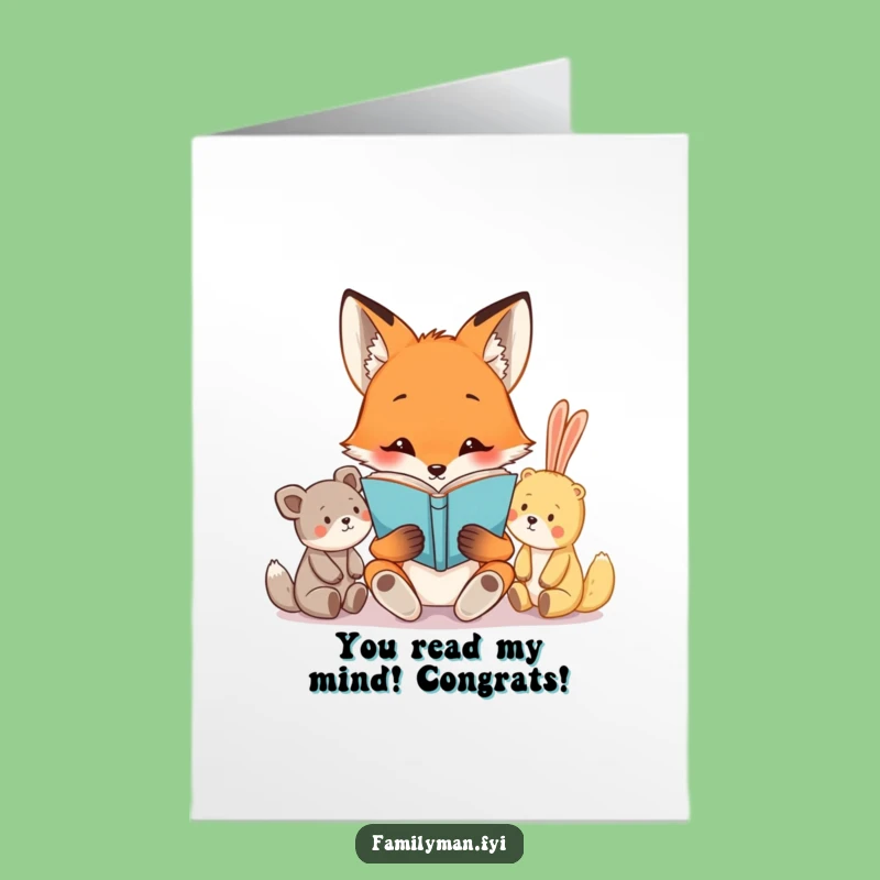Free Printable Congratulations Card: Fox Reads to Stuffed Animals, Humorous Downloadable Gift