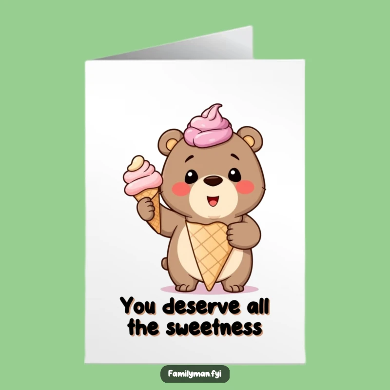 Free Printable Congrats Card: Ice Cream Bear Cub, Funny Downloadable Gift