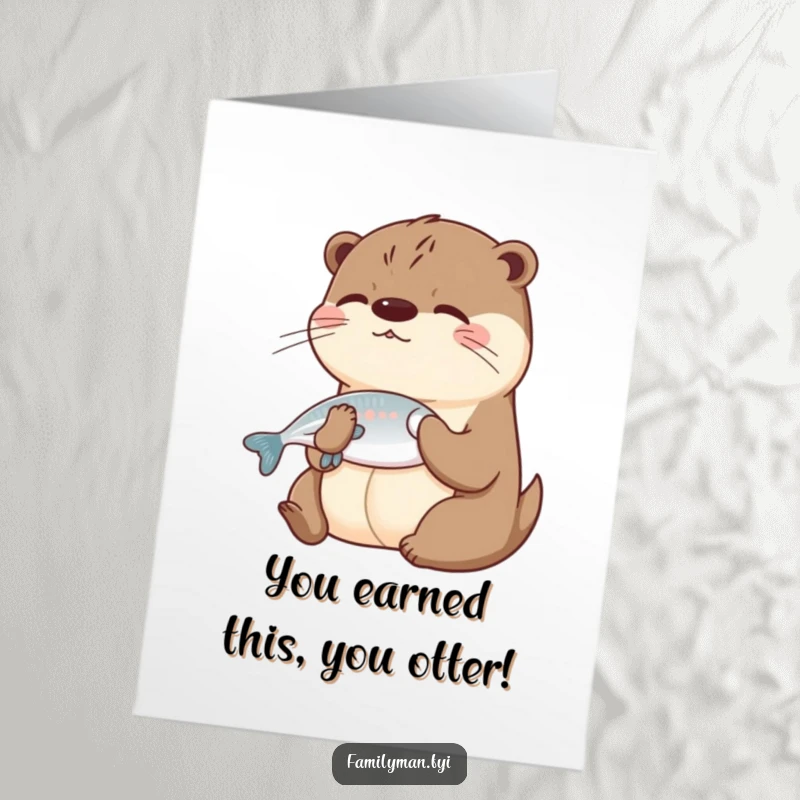 Funny Free Printable Congratulations Card: A playful otter generously shares a fish with a buddy, embodying a humorous congratulations.