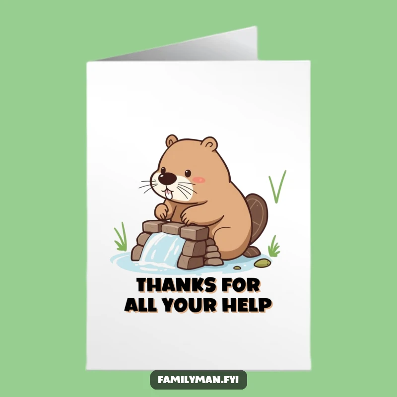 Free Printable Thank You Card: Beaver's Thanks, Funny Downloadable Gift for Diligent Help