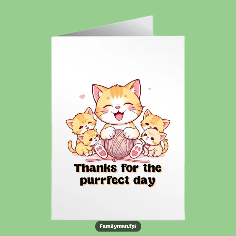 Free Printable Thank You Card: Cat & Kittens Yarn Fun, Humorous Downloadable Gift