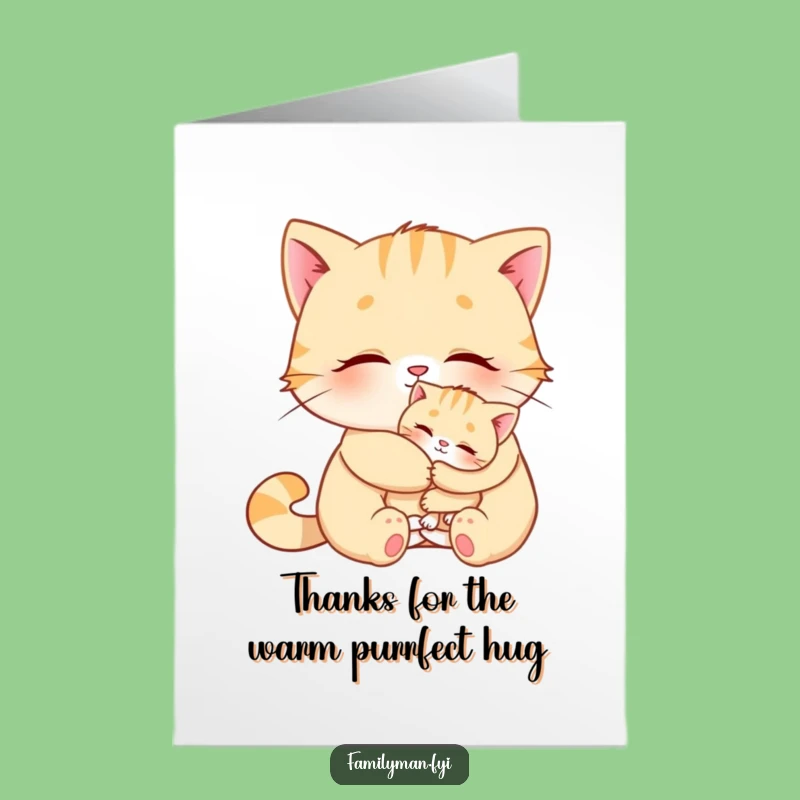 Free Printable Thank You Card: Cat's Comforting Hug, Funny Downloadable Gift for Heartfelt Thanks