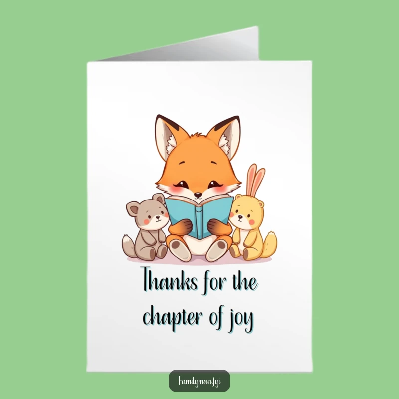 Free Printable Thank You Card: Fox Reads to Animals, Humorous Downloadable Gift