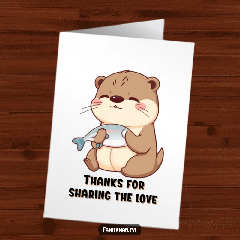 Funny Free Printable Thank You Card: A playful otter extends a fish to a friend, symbolizing a humorous and grateful thank you.