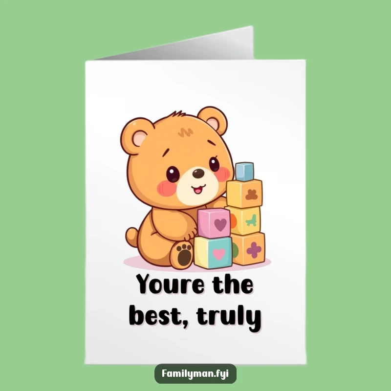 Free Printable Thank You Card: Playful Bear Cub Blocks Design, Grateful Downloadable