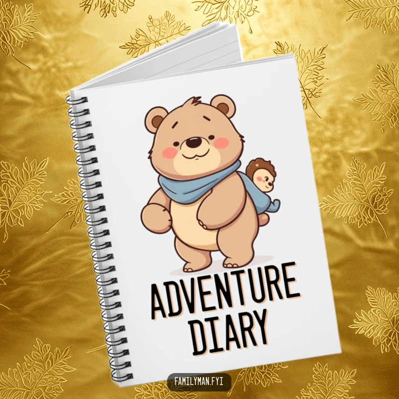 Funny Dad Bear Notebook: A strong father bear character smiling while giving a piggyback ride, inspiring journaling of adventures.