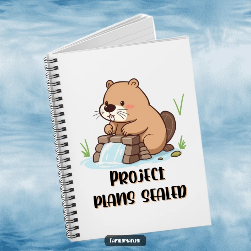 Funny Beaver Notebook with a beaver building a dam, ideal for jotting down humorous project plans and ideas.