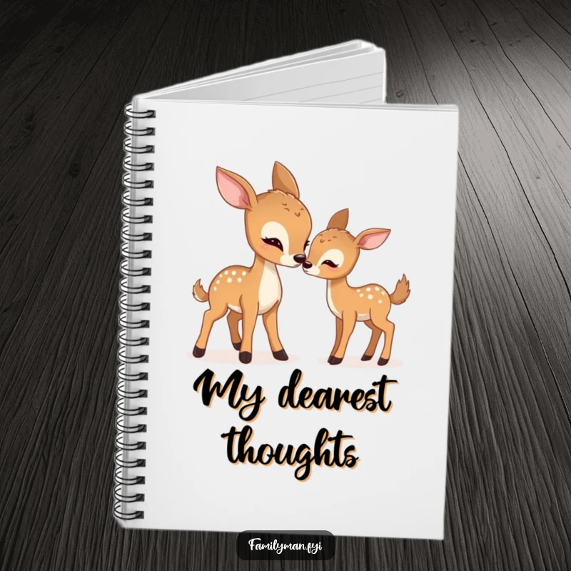 Funny deer notebook featuring a mother deer gently nudging her fawn, perfect for jotting down humorous thoughts.