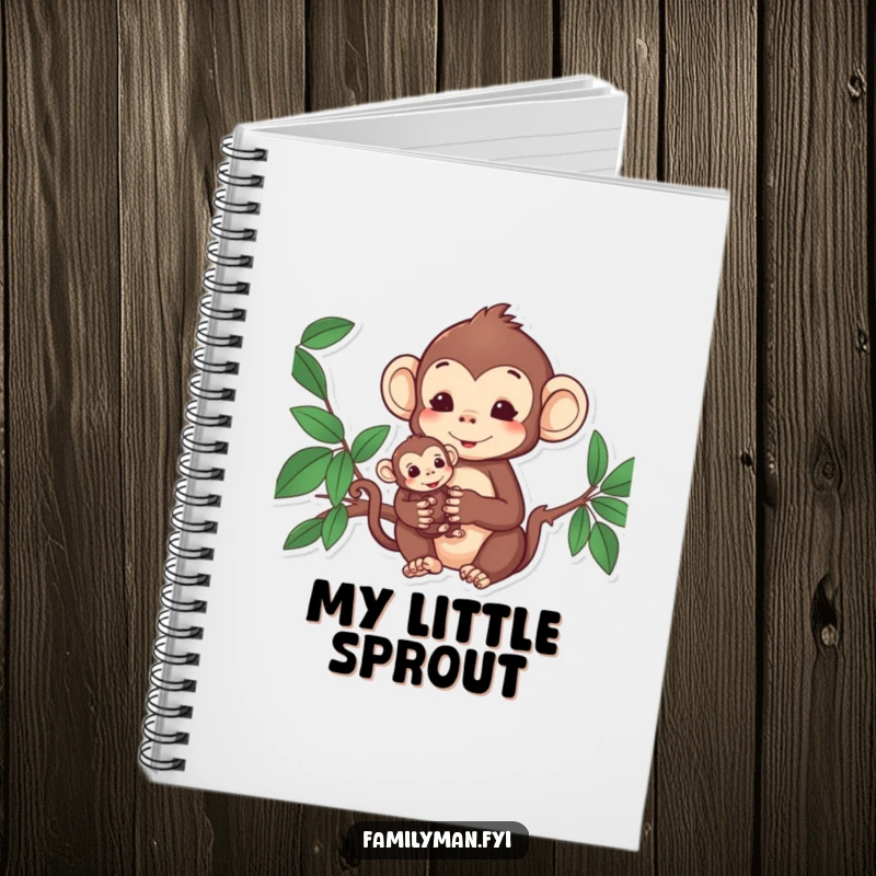 Funny Monkey Notebook: Content monkey holding its baby, perfect for writing down loving thoughts.