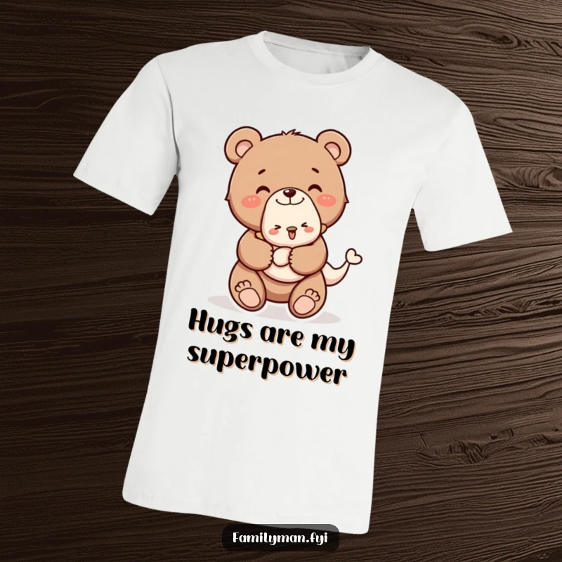 Funny t-shirt with a happy bear cub carrying a baby animal piggyback, celebrating friendship and cheerful moments.