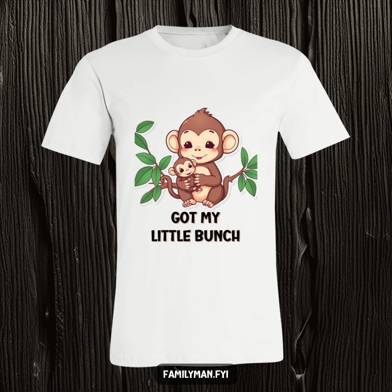 Funny Monkey T-Shirt: Content monkey holding its baby, representing parental love and gentle connection.