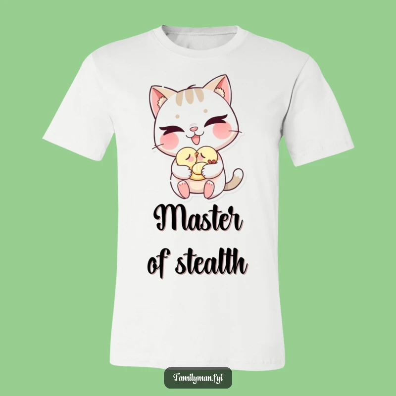 Funny Cat T-Shirt: Mischievous Nursemaid Petting a Sleepy Bird, Funny Gift Tee