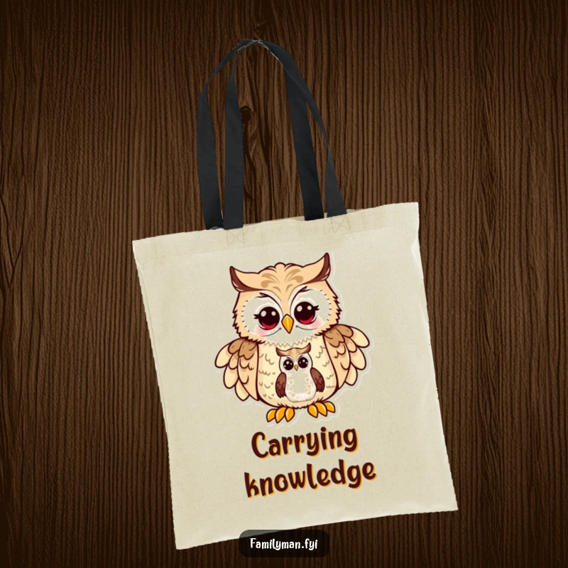 Funny Dad Owl Tote Bag: A wise father owl character shows a map to his owlet, symbolizing guidance and a father's love.