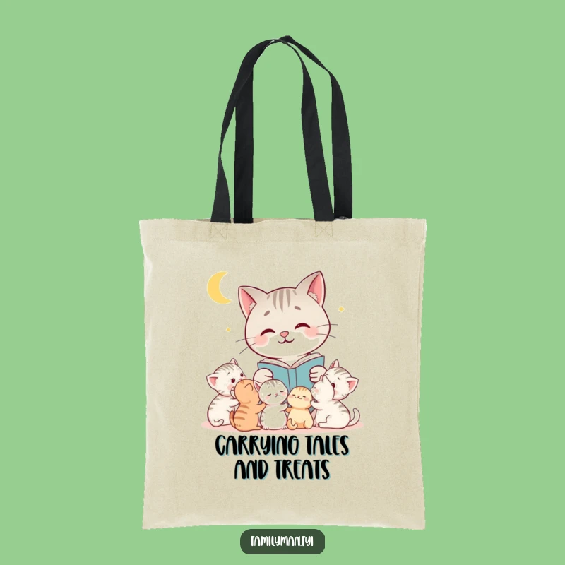 Funny Cat Tote Bag: Cute Bedtime Story Cat Reading to Kittens, Gift Bag