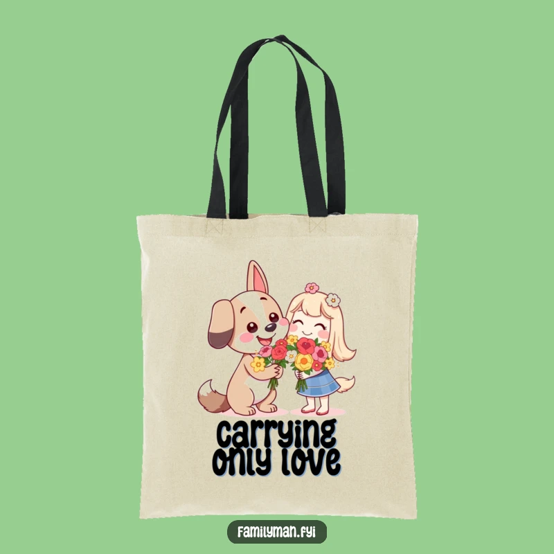 Funny Dog Love Tote Bag - Sweet Flower Carryall