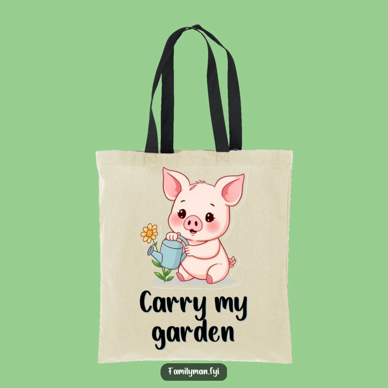 Funny Piglet Watering Flower Tote Bag - Charming & Cheerful Garden Gift